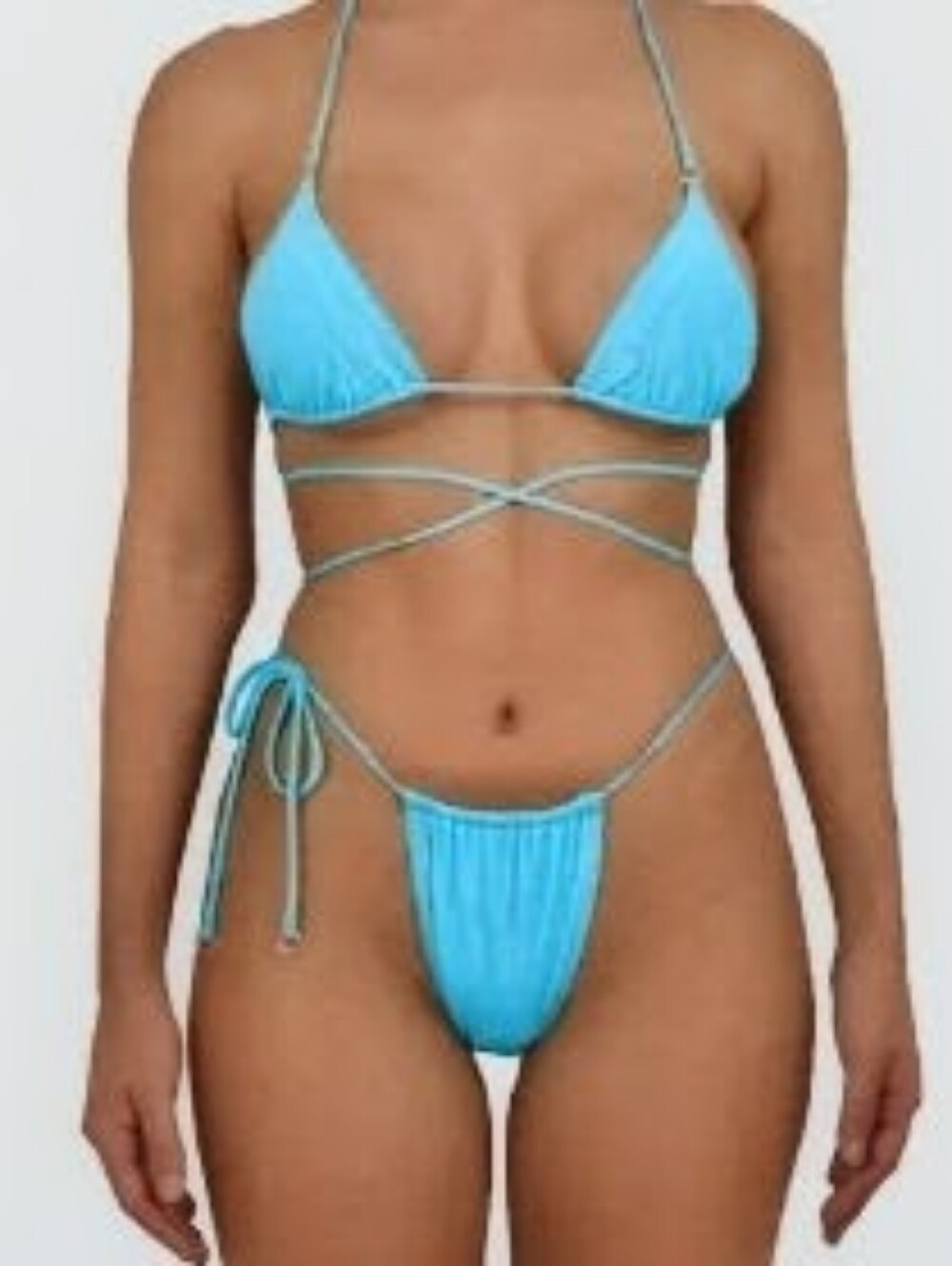 Blue Spaghetti Strap String Brazilian Bikini Set XS
